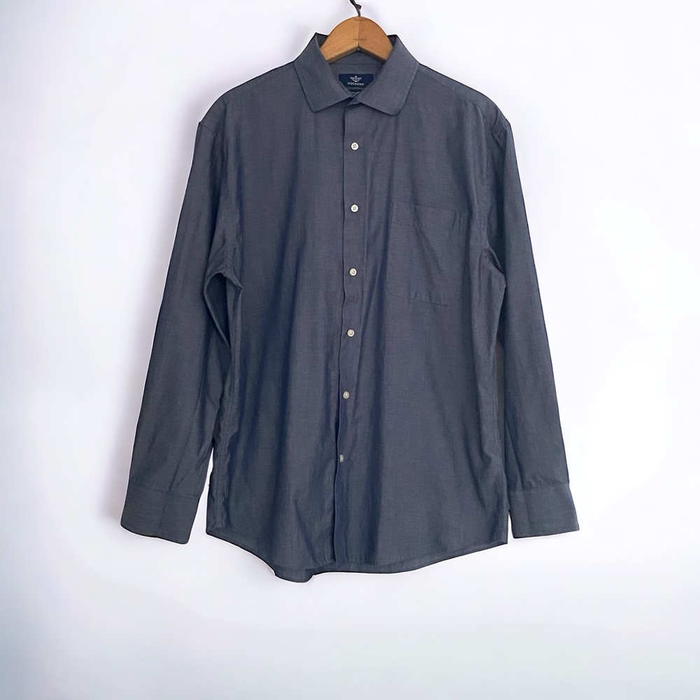 Dockers Button Up Shirt Sz Med 15-15 1/2 Dark Blue